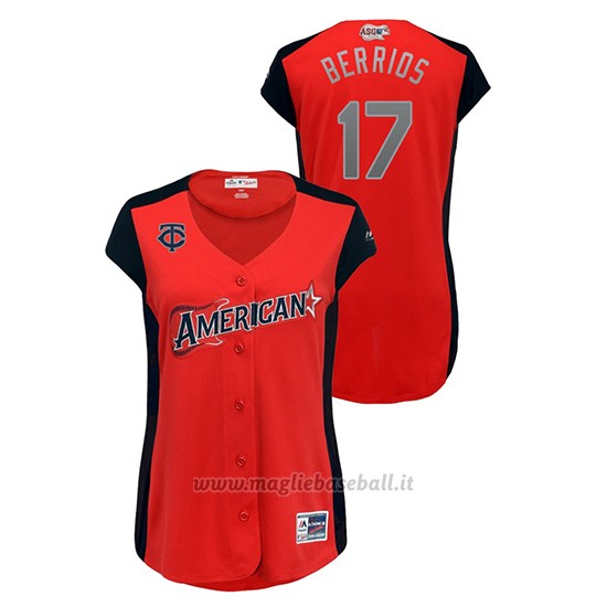 Maglia Baseball Donna Minnesota Minnesota Twins 2019 All Star Game Workout American League Jose Berrios Rosso